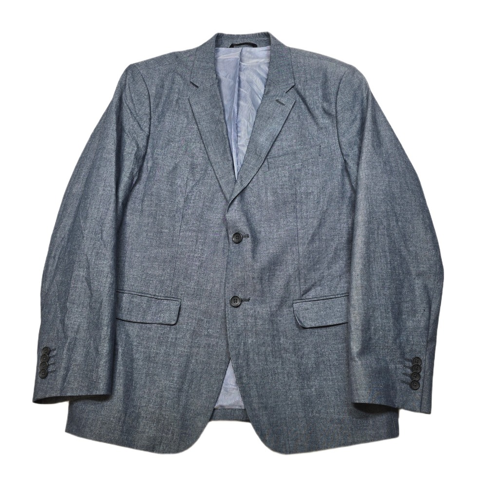 Banana Republic Chambray Blazer Mens 44R 44 Blue Cotton Tailored Slim Sport Coat